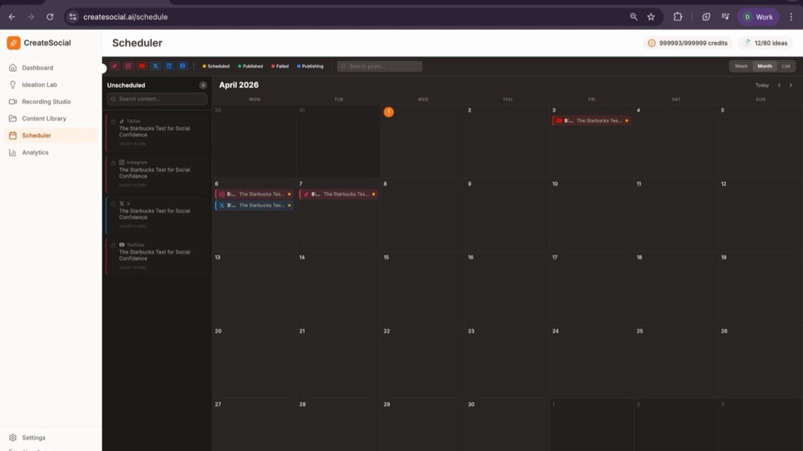 Content Calendar — CreateSocial