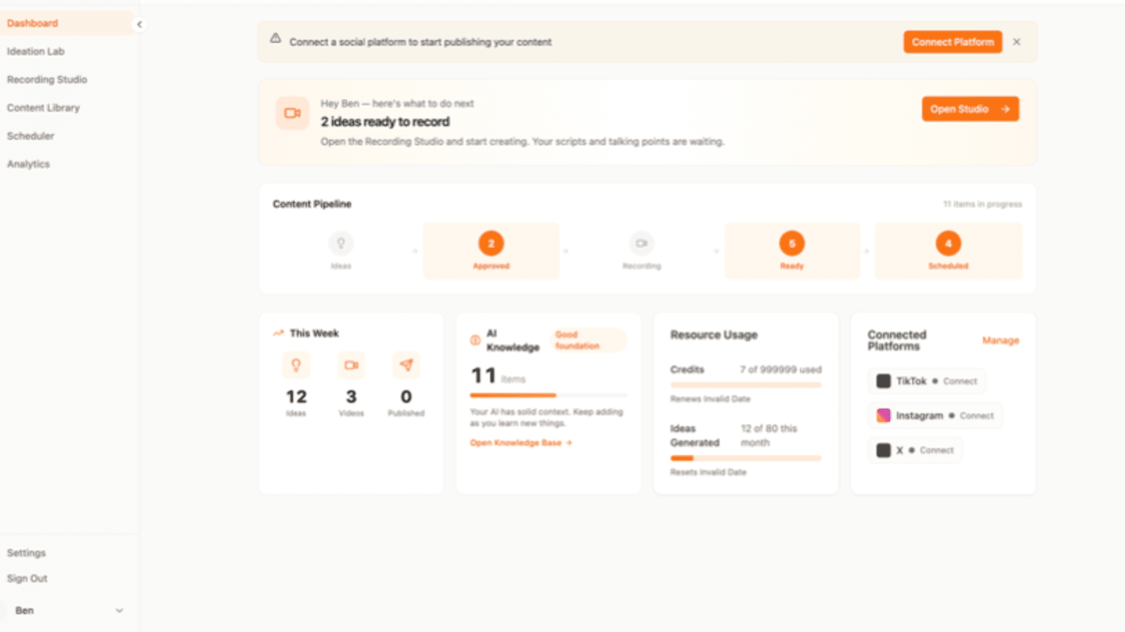 Dashboard That Keeps You On Track — CreateSocial
